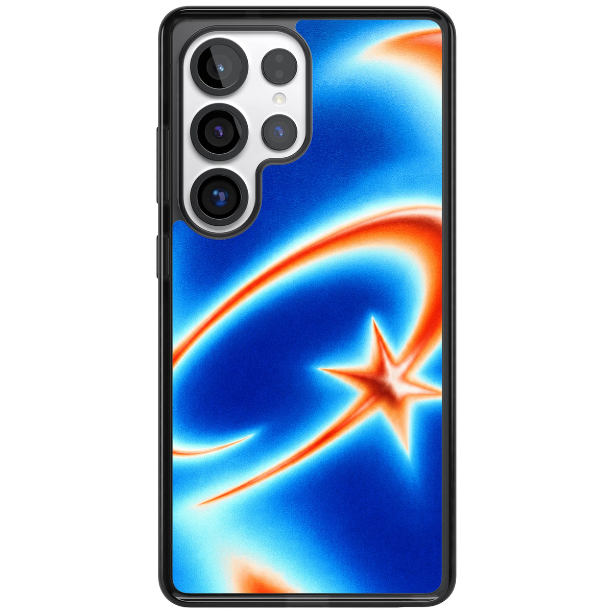 Starburn Y2K iPhone case featuring a glowing orange shooting star, sweeping comet trail and cobalt blue aura gradient Samsung S25 Ultra / Samsung S26 Ultra Impact Black Phone Case front
