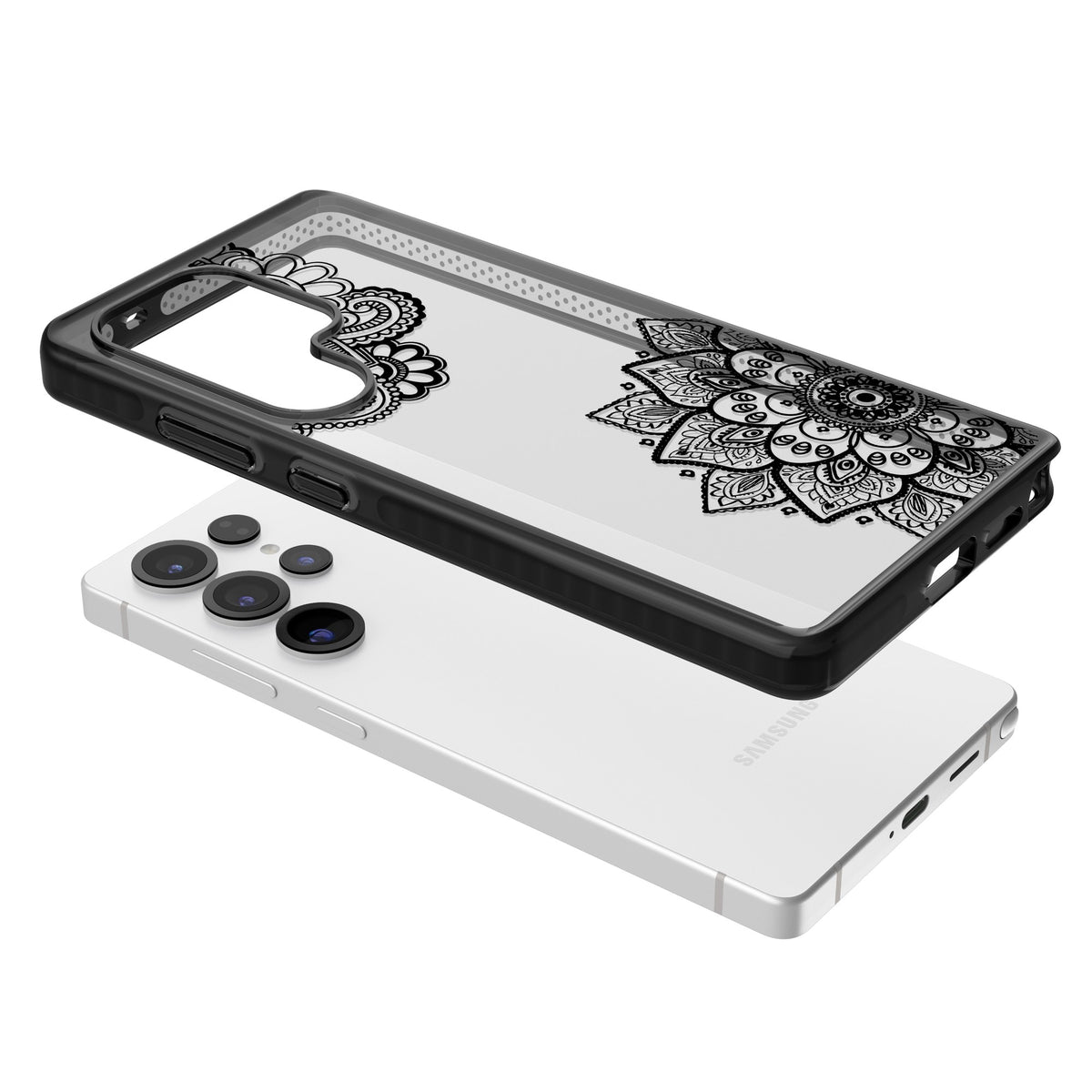 Black Henna Florals Samsung S25 Ultra / Samsung S26 Ultra Impact Black Phone Case angled