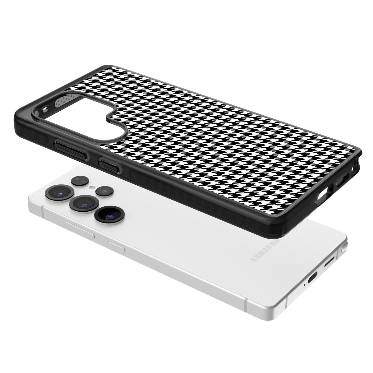 Black Houndstooth Pattern Samsung S25 Ultra / Samsung S26 Ultra Impact Black Phone Case angled