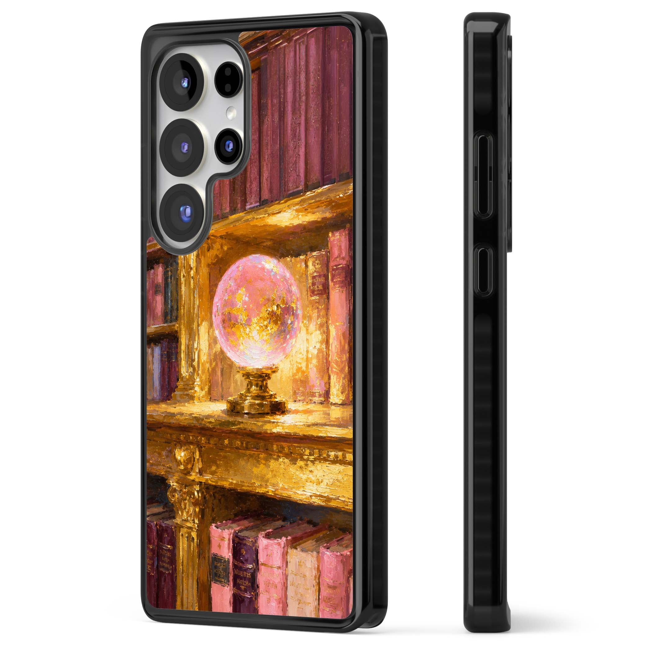 Gilded Library dark academia iPhone case featuring an oil painted crystal ball on a gilded library shelf with vintage | Black Impact case for Samsung Galaxy S25 Ultra