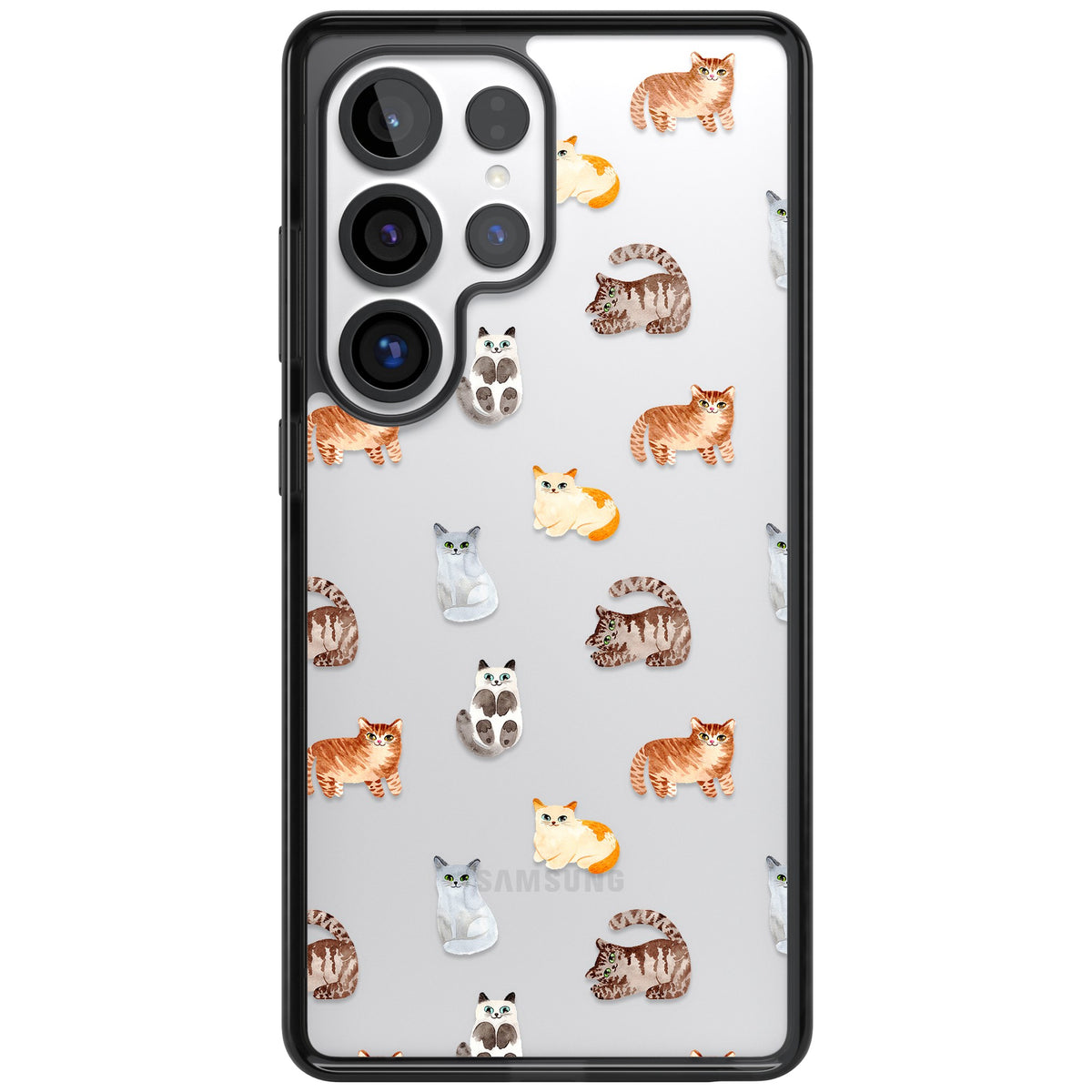 Cute Cat Pattern Classic Samsung S25 Ultra / Samsung S26 Ultra Impact Black Phone Case front
