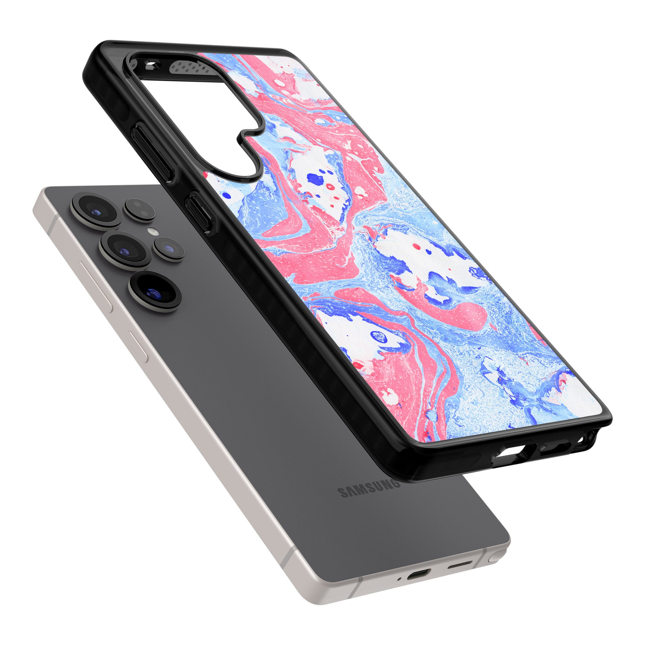 Pink, Blue & White Marbled Paper Pattern