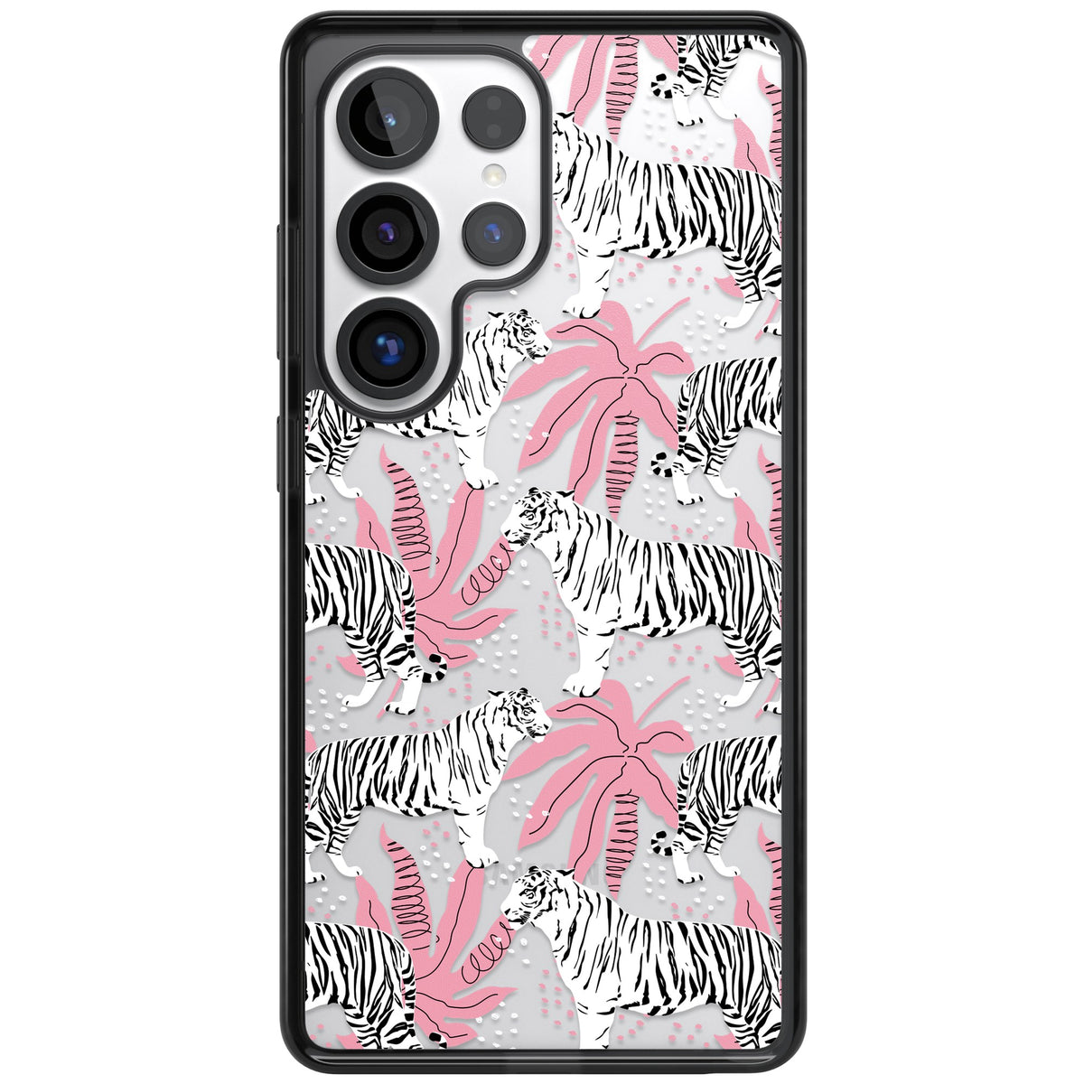 Pink & White Tropical Tigers Samsung S25 Ultra / Samsung S26 Ultra Impact Black Phone Case front