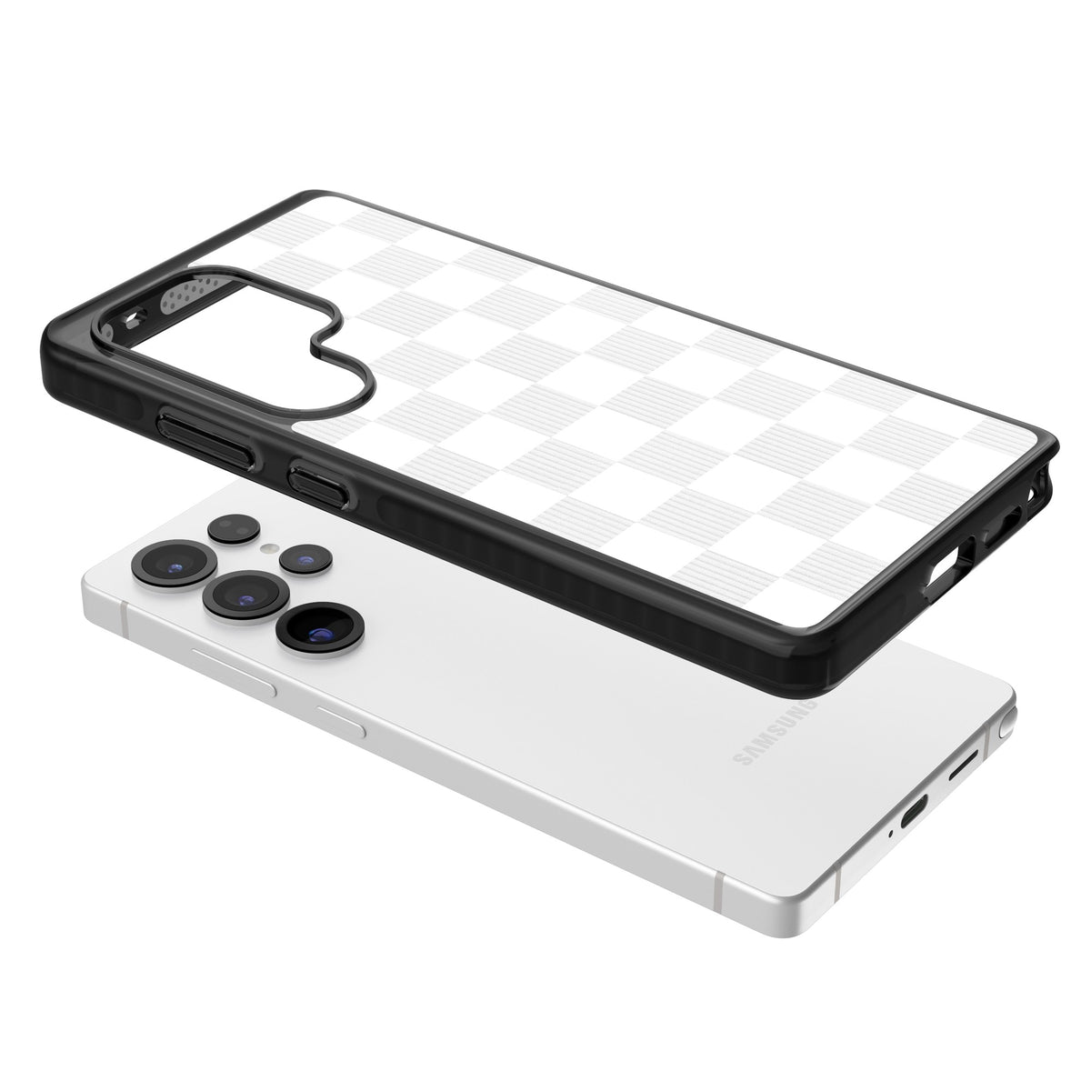 White Checkered Samsung S25 Ultra / Samsung S26 Ultra Impact Black Phone Case angled