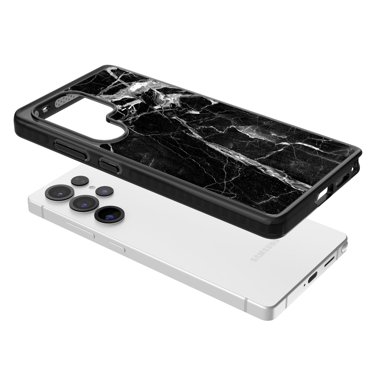 Black Onyx Marble Samsung S25 Ultra / Samsung S26 Ultra Impact Black Phone Case angled