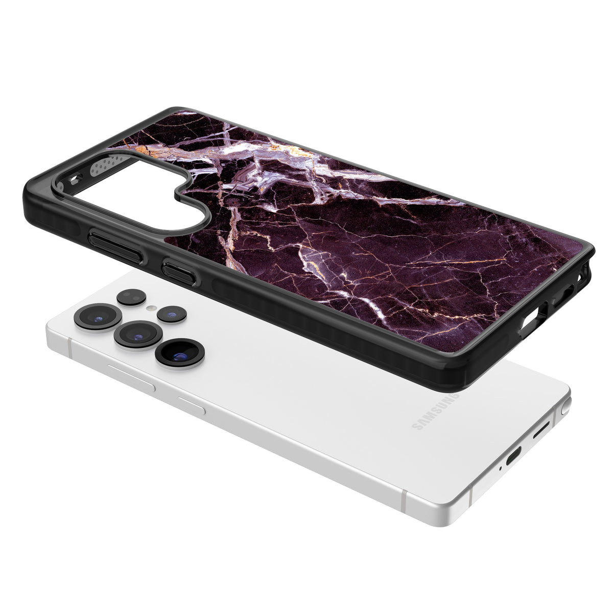 Violet Shatter Marble Samsung S25 Ultra / Samsung S26 Ultra Impact Black Phone Case angled