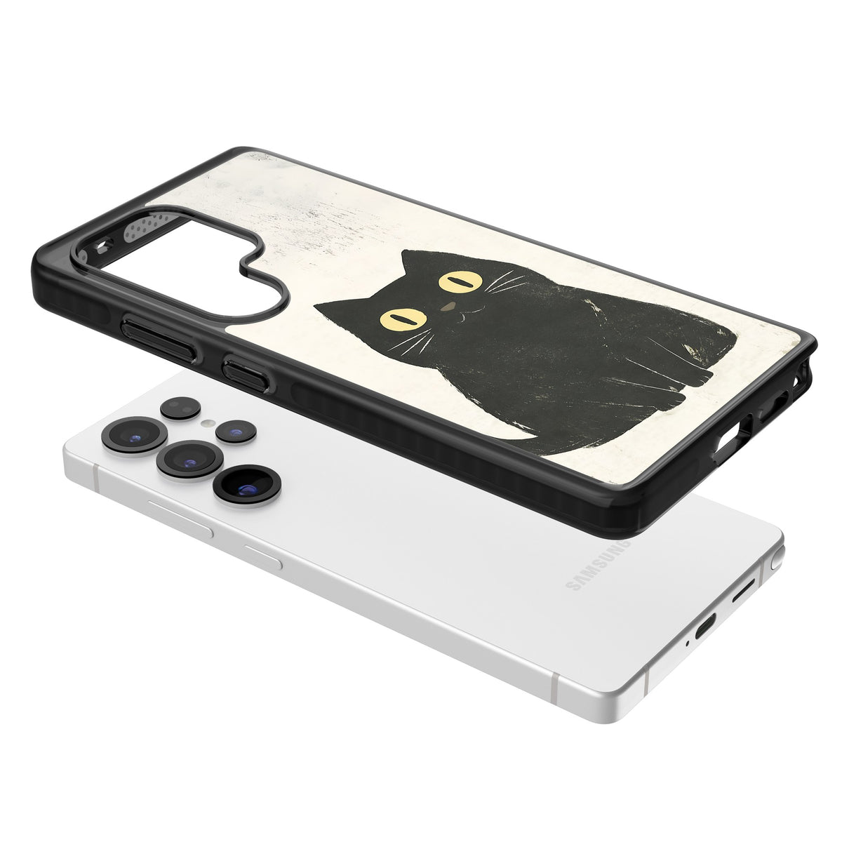 Midnight Whiskers Samsung S25 Ultra / Samsung S26 Ultra Impact Black Phone Case angled