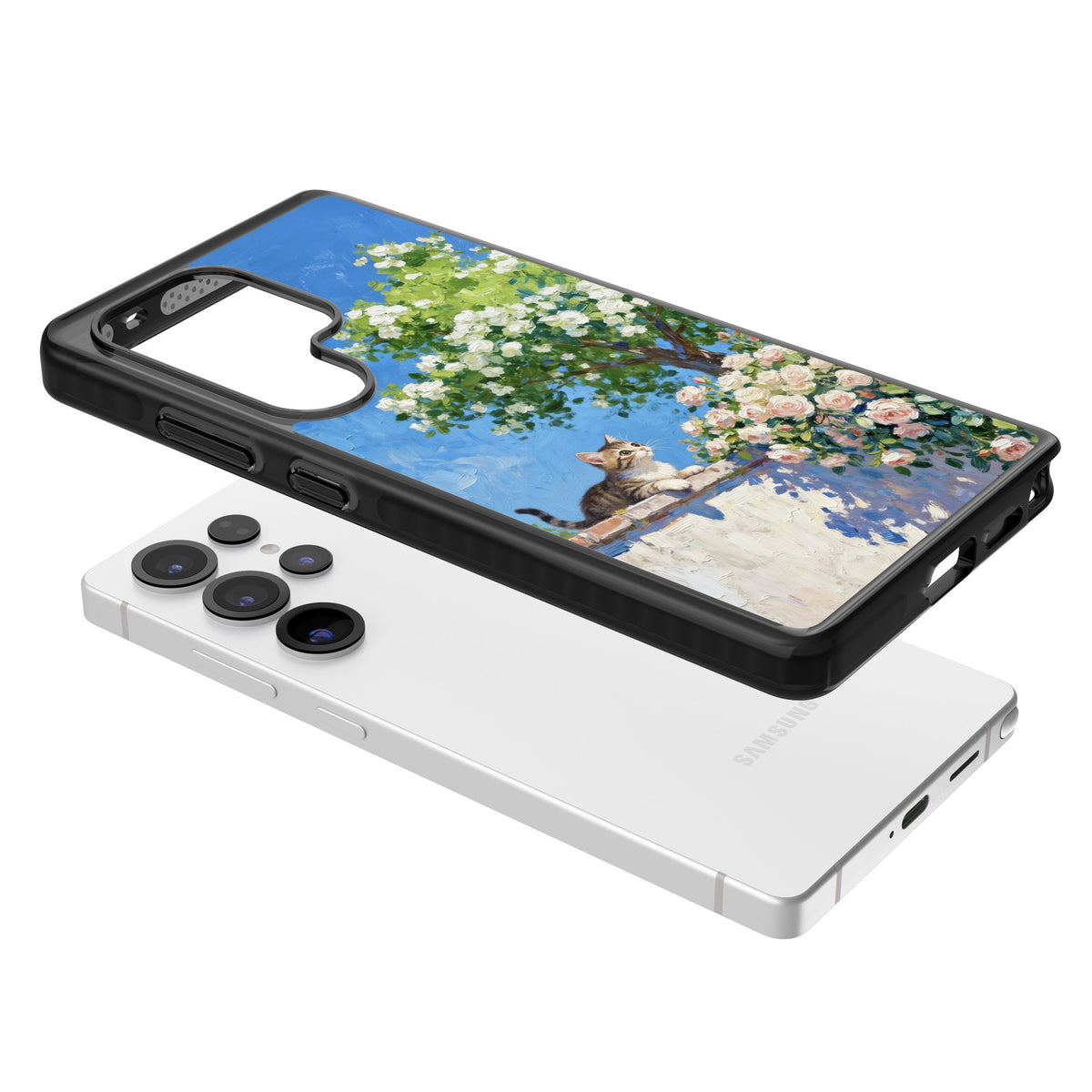 Kitten in Blooming Garden Samsung S25 Ultra / Samsung S26 Ultra Impact Black Phone Case angled