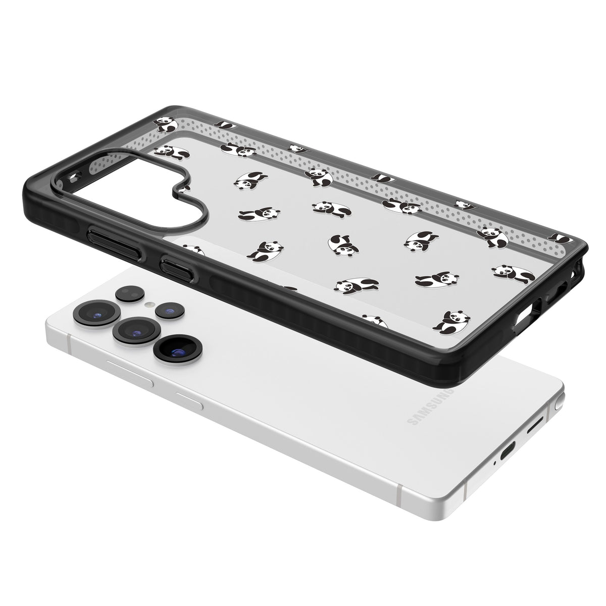 Tiny Panda Pattern Samsung S25 Ultra / Samsung S26 Ultra Impact Black Phone Case angled