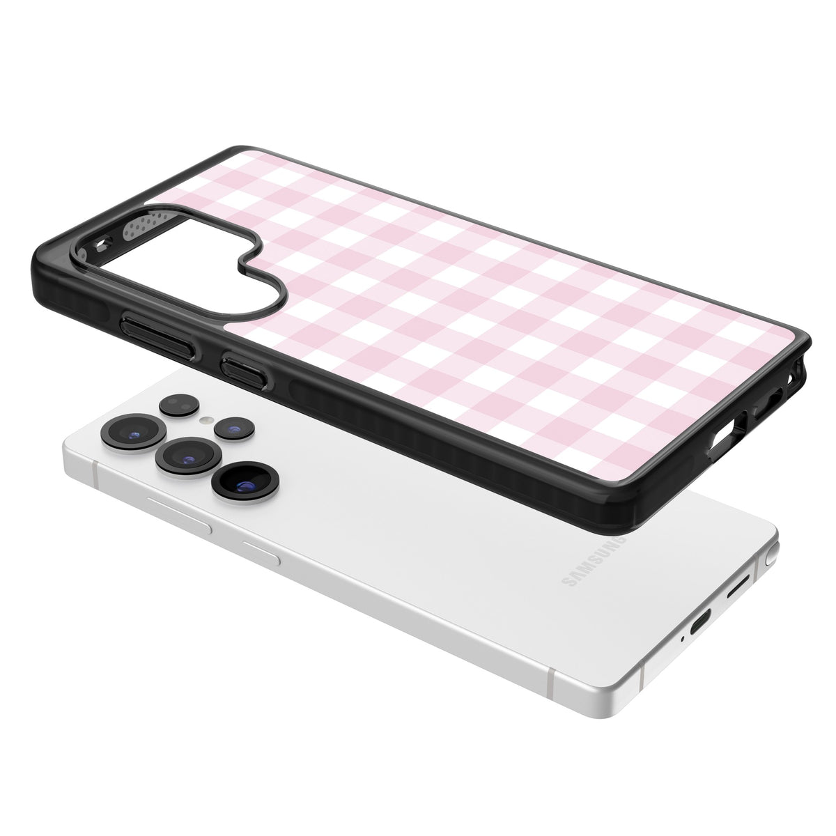 Pink Gingham Samsung S25 Ultra / Samsung S26 Ultra Impact Black Phone Case angled