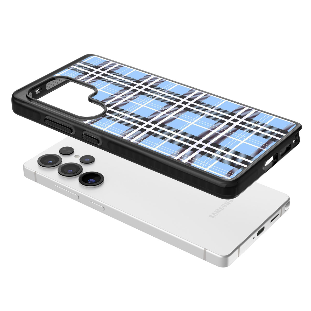 Blue Plaid Samsung S25 Ultra / Samsung S26 Ultra Impact Black Phone Case angled