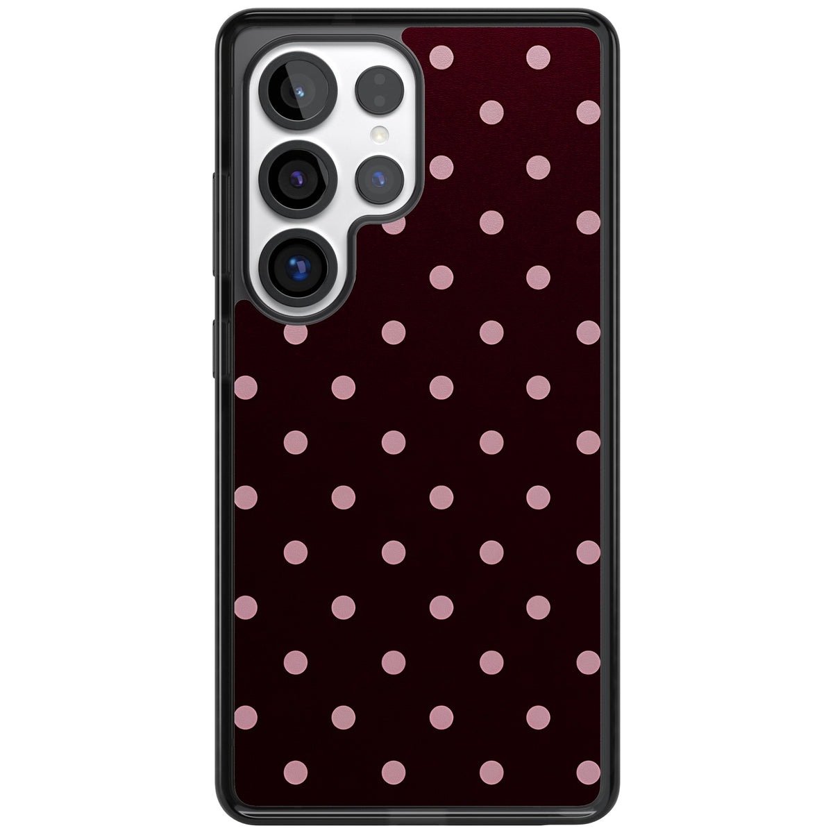 Merlot Dots polka dot iPhone case featuring dusty pink spots on a deep burgundy background in a retro grid Samsung S25 Ultra / Samsung S26 Ultra Impact Black Phone Case front