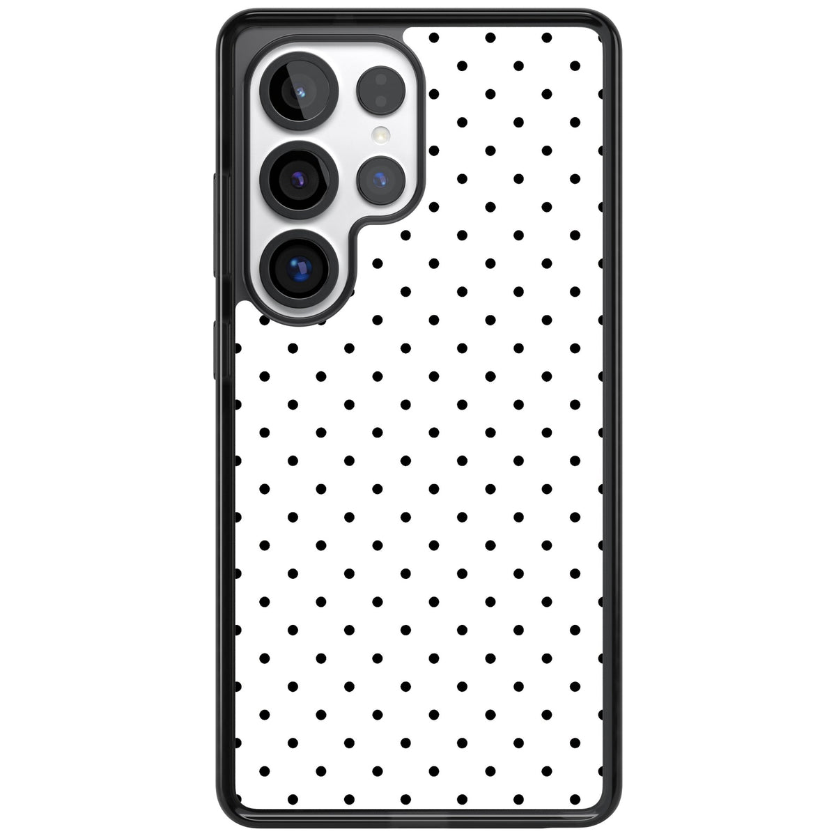 Dalmatian Dots minimal iPhone case featuring small black polka dots on a crisp white background with bold black edges Samsung S25 Ultra / Samsung S26 Ultra Impact Black Phone Case front