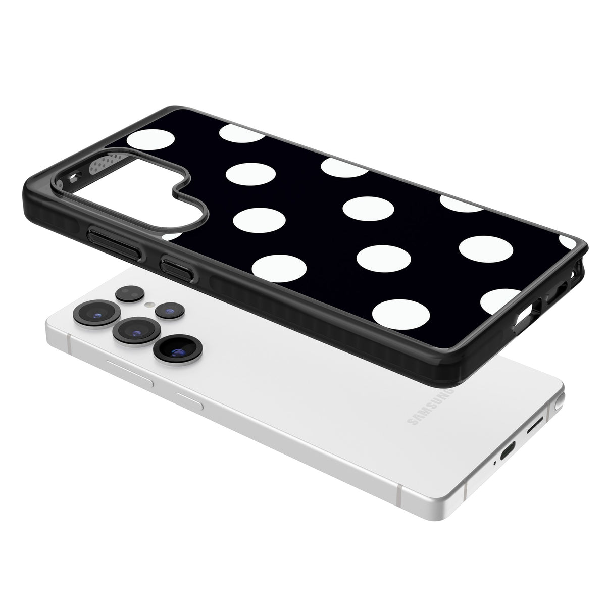 Chic Black Polka Dot Samsung S25 Ultra / Samsung S26 Ultra Impact Black Phone Case angled