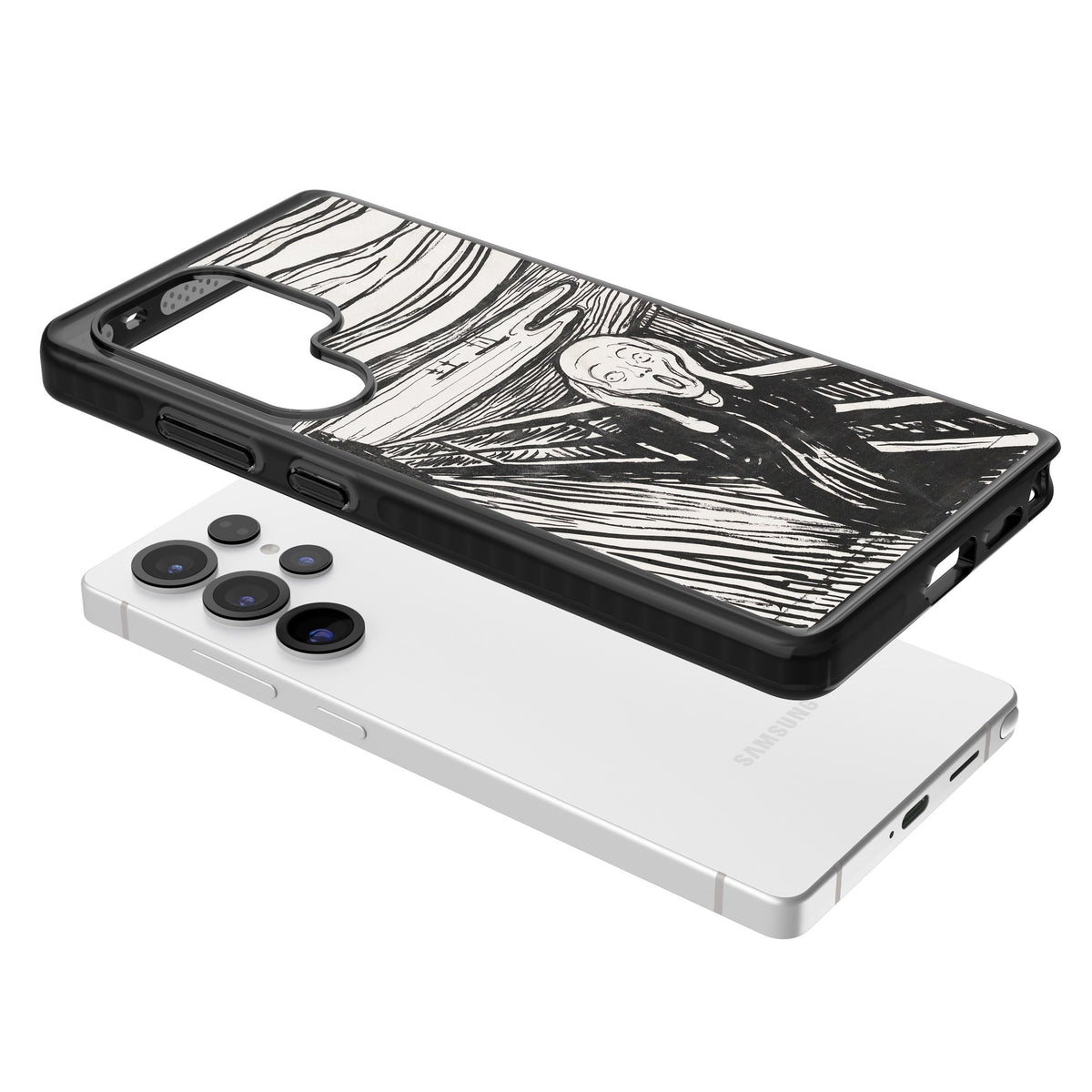 The Scream (Black & White) Samsung S25 Ultra / Samsung S26 Ultra Impact Black Phone Case angled