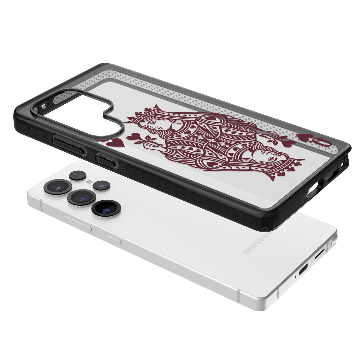Queen Of Hearts (Burgundy) Samsung S25 Ultra / Samsung S26 Ultra Impact Black Phone Case angled