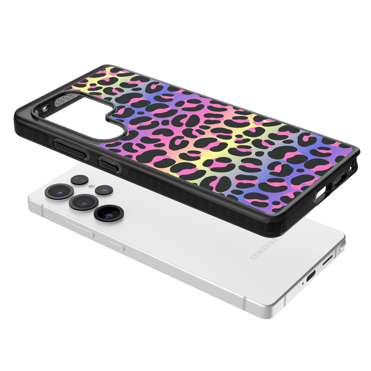 Rainbow Gradient Leopard Samsung S25 Ultra / Samsung S26 Ultra Impact Black Phone Case angled