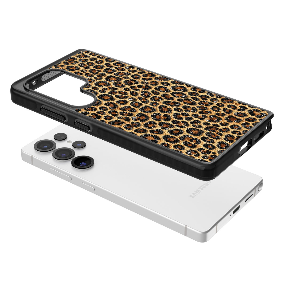 Diamond Leopard Samsung S25 Ultra / Samsung S26 Ultra Impact Black Phone Case angled