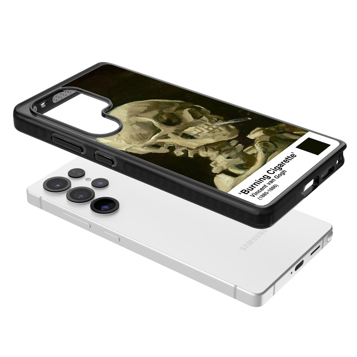 Skull Of A Skeleton With Burning Cigarette Samsung S25 Ultra / Samsung S26 Ultra Impact Black Phone Case angled