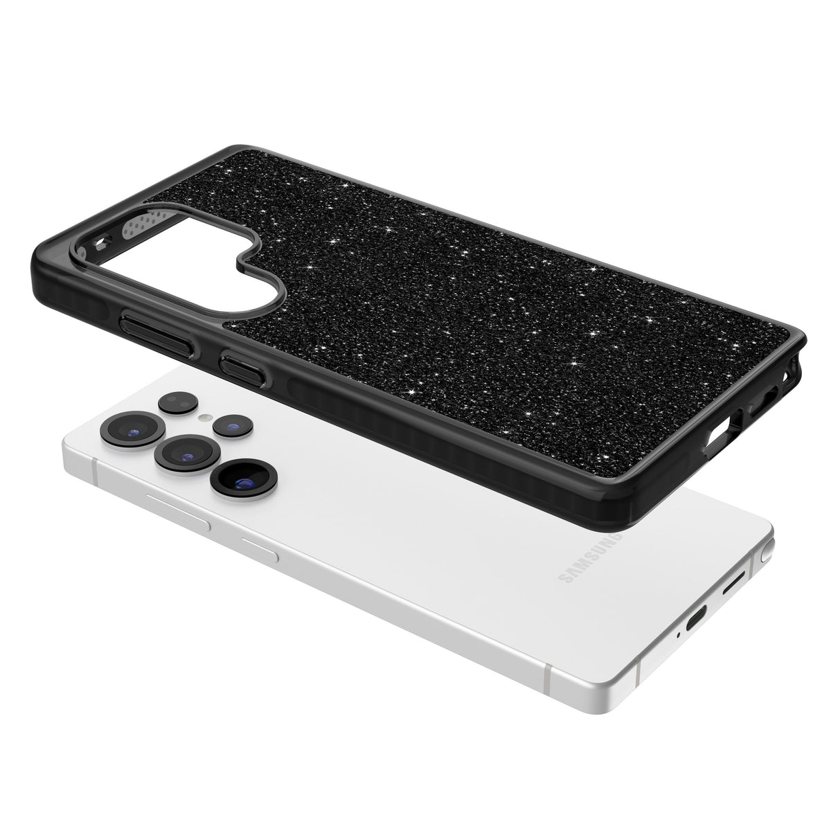 Black Glitter Samsung S25 Ultra / Samsung S26 Ultra Impact Black Phone Case angled