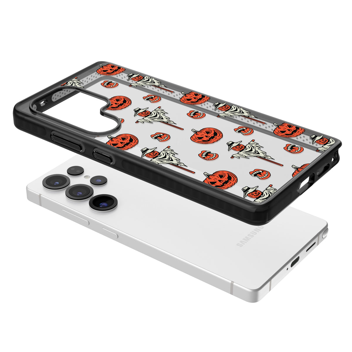 Retro Red Pumpkins & Scarecrows Samsung S25 Ultra / Samsung S26 Ultra Impact Black Phone Case angled