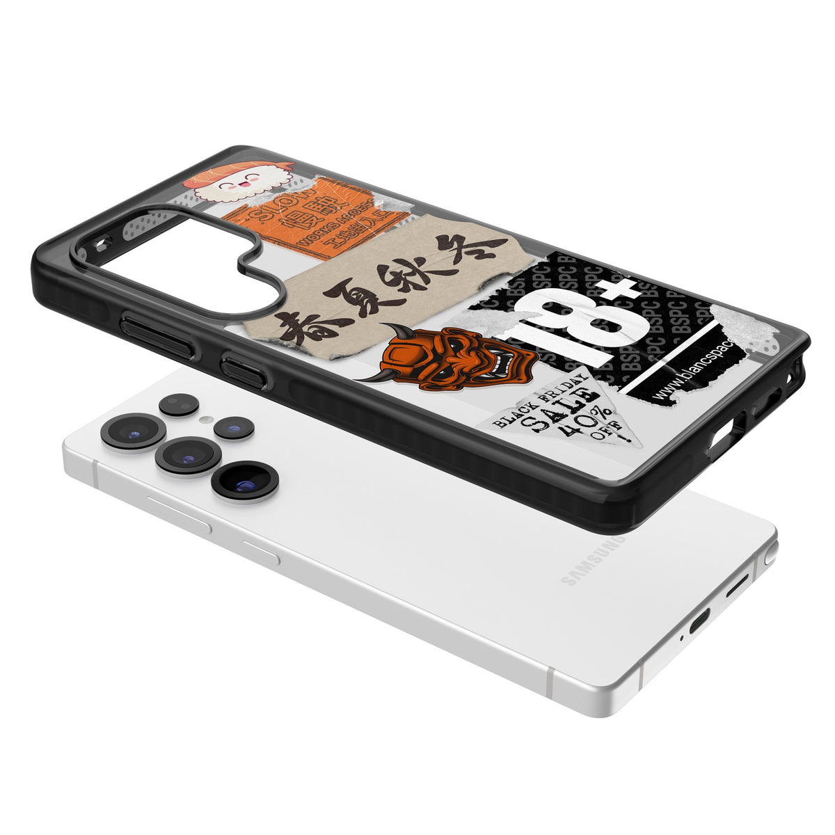 Asian Sticker Mix Samsung S25 Ultra / Samsung S26 Ultra Impact Black Phone Case angled