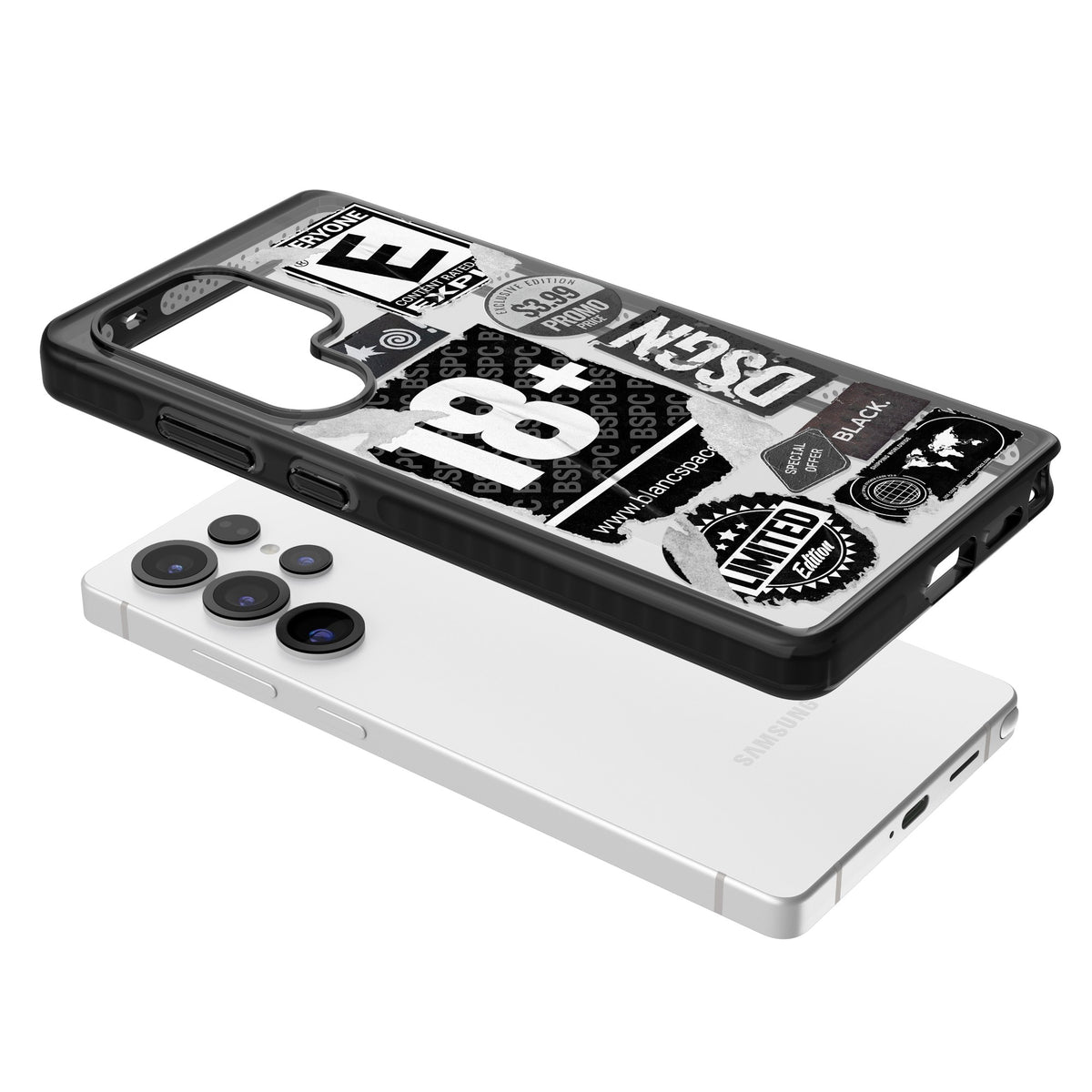 Black Sticker Mix Samsung S25 Ultra / Samsung S26 Ultra Impact Black Phone Case angled