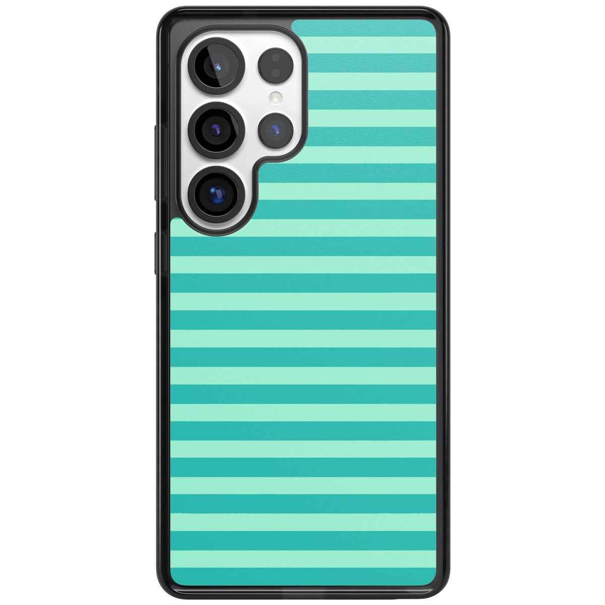 Turquoise Stripe preppy iPhone case featuring horizontal teal and mint green stripes on a black protective frame Samsung S25 Ultra / Samsung S26 Ultra Impact Black Phone Case front