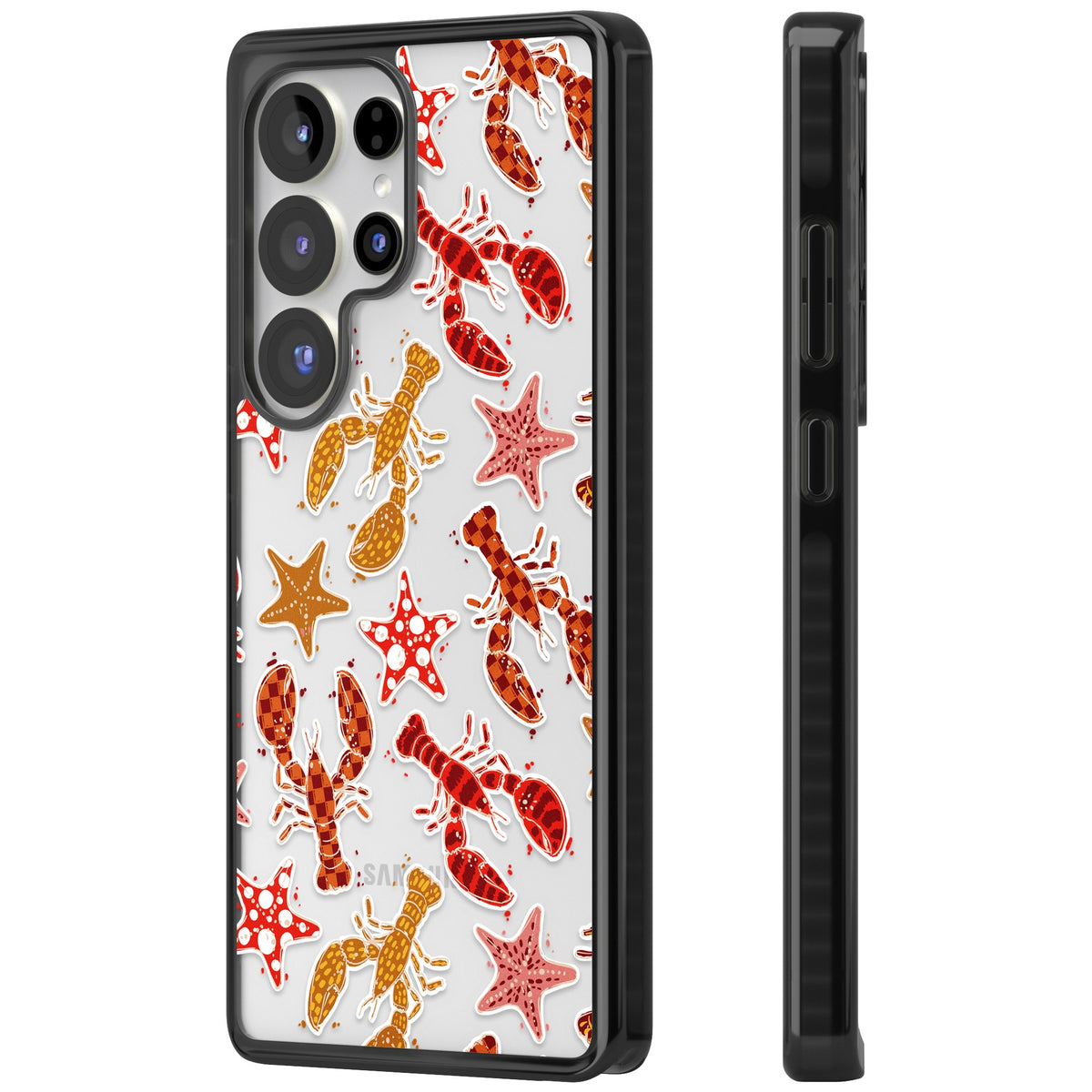 Lobster & Starfish Coastal Pattern Samsung S25 Ultra / Samsung S26 Ultra Impact Black Phone Case side