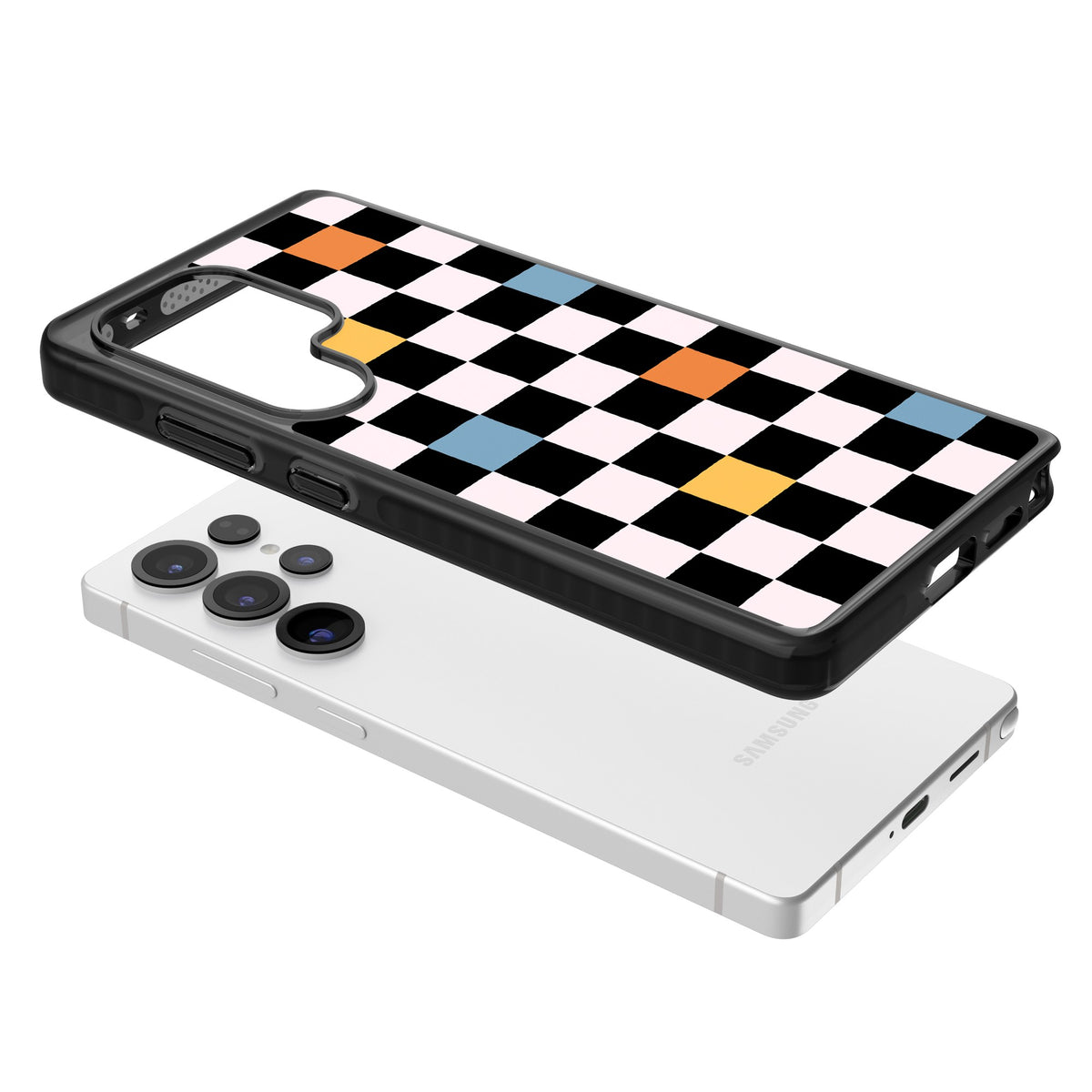 Vibrant Retro Check Samsung S25 Ultra / Samsung S26 Ultra Impact Black Phone Case angled