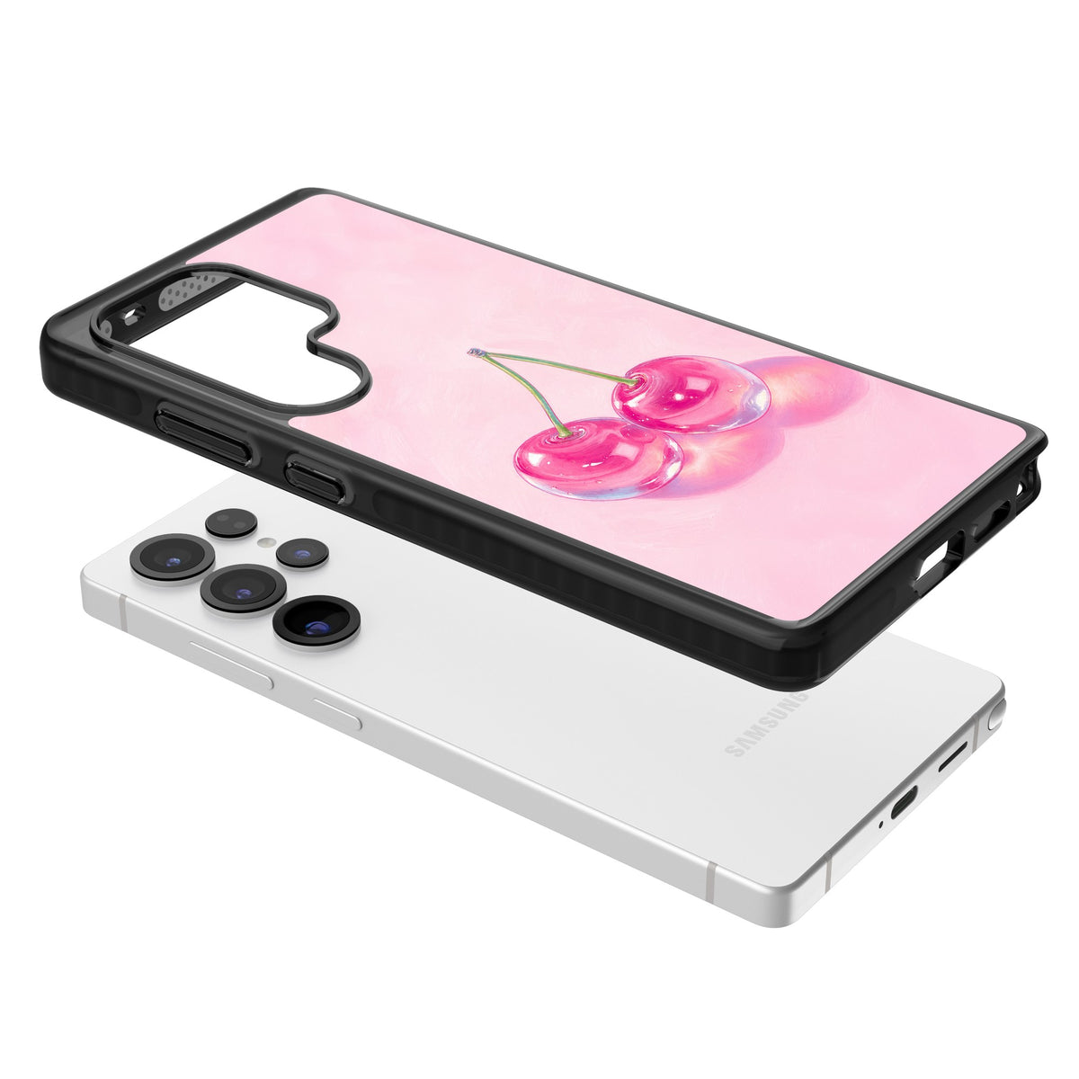 Pink Glass Cherry Samsung S25 Ultra / Samsung S26 Ultra Impact Black Phone Case angled