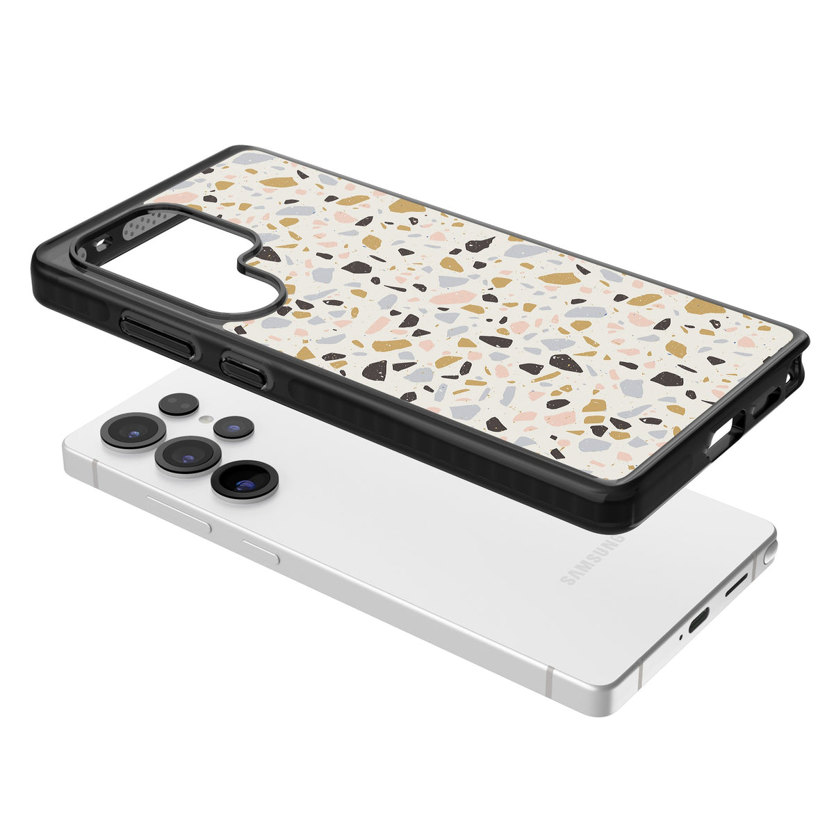 Mocha Terrazzo Samsung S25 Ultra / Samsung S26 Ultra Impact Black Phone Case angled
