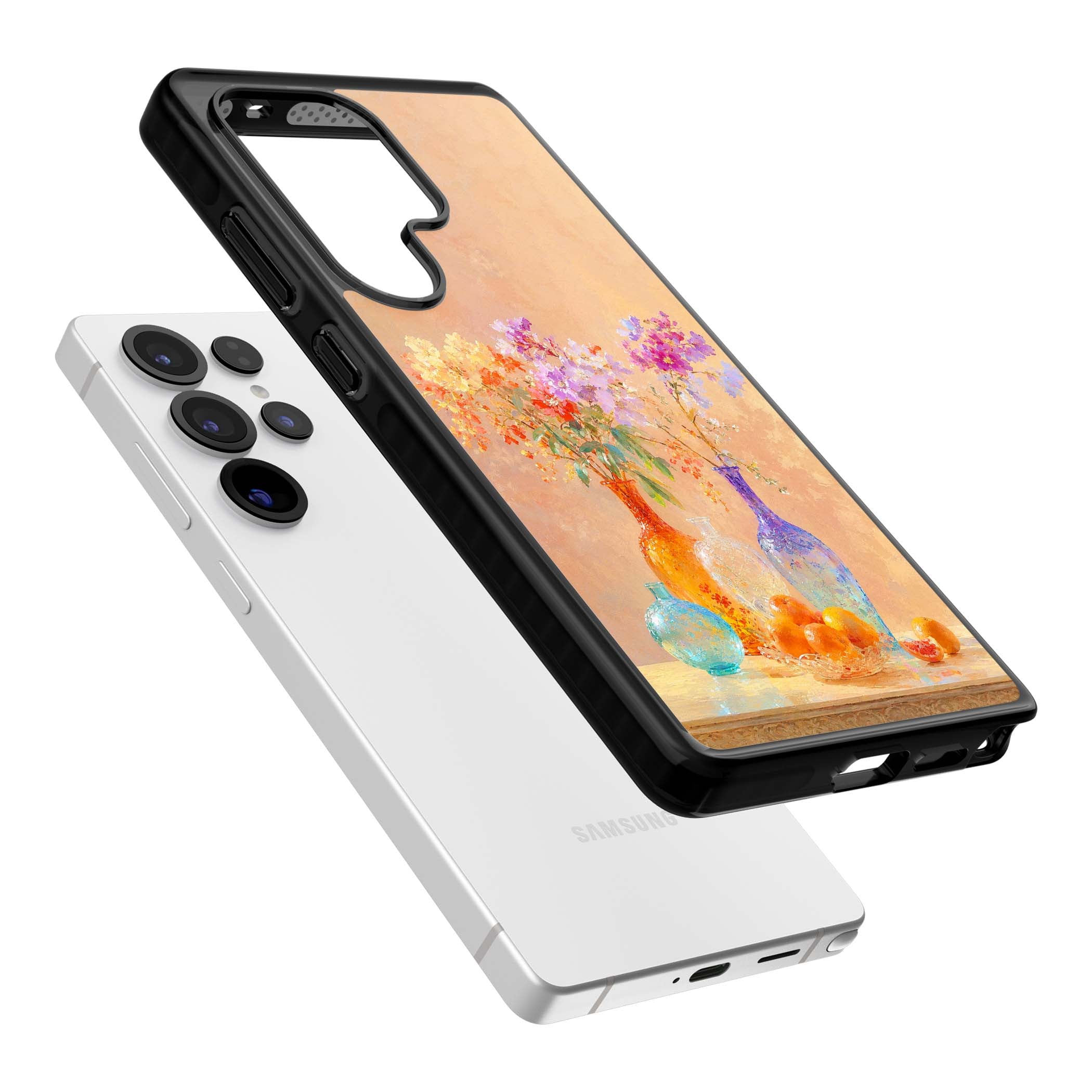 Peach Glass art iPhone case | Black Impact case for Samsung Galaxy S25 Ultra