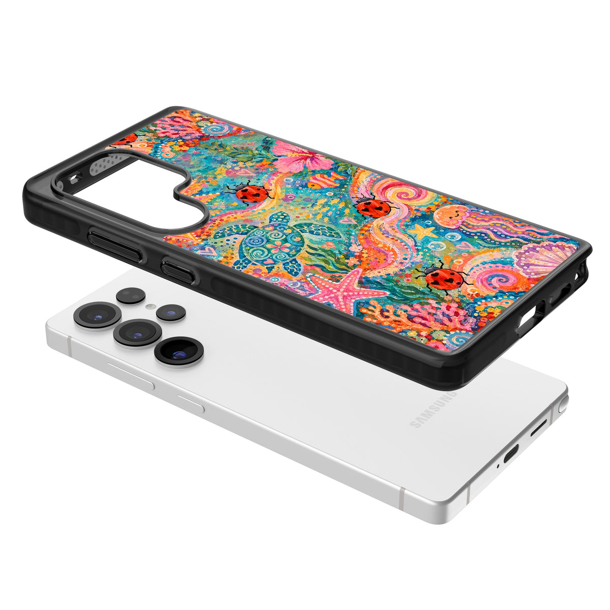 Coral Whimsy Samsung S25 Ultra / Samsung S26 Ultra Impact Black Phone Case angled