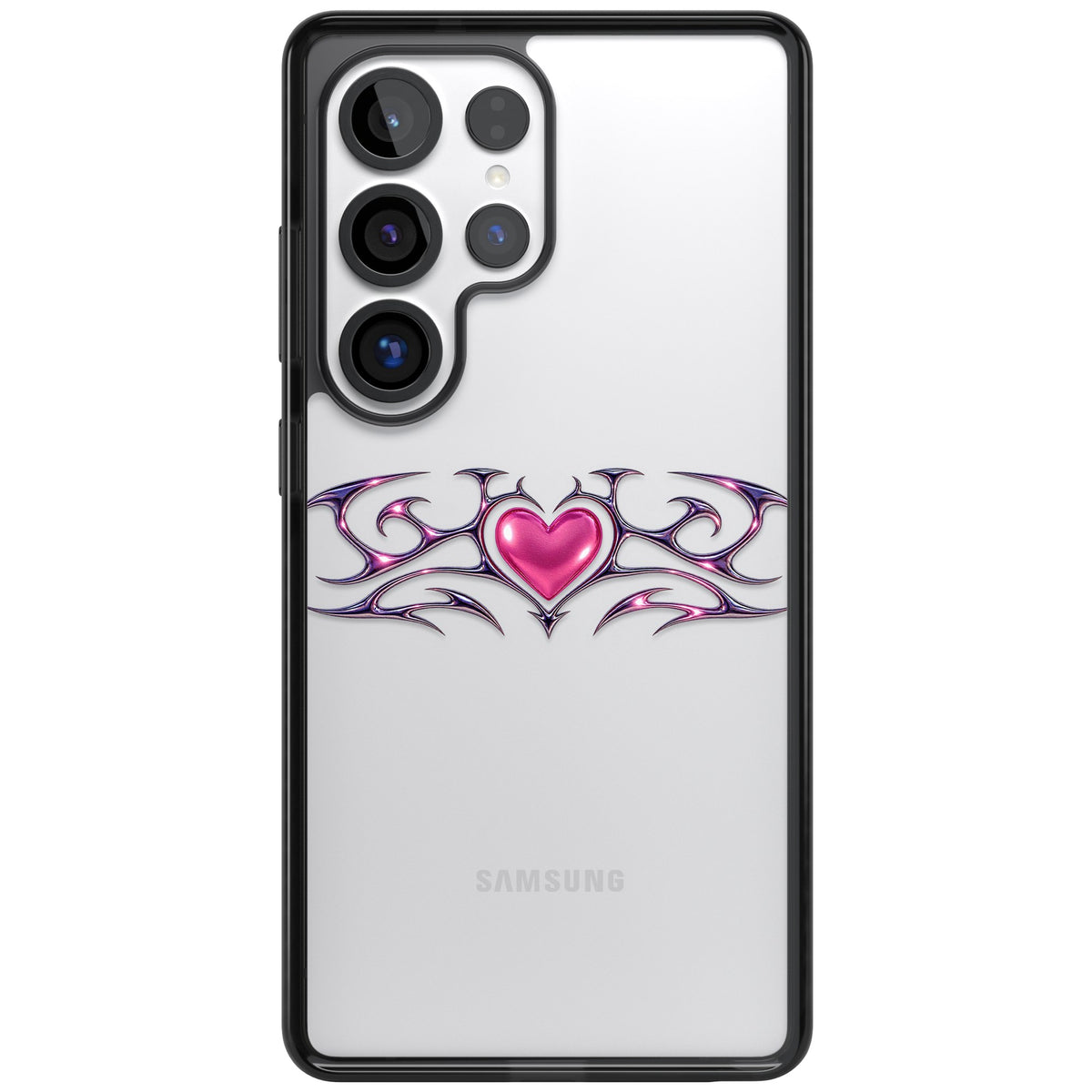 Pink Chrome Heart Samsung S25 Ultra / Samsung S26 Ultra Impact Black Phone Case front