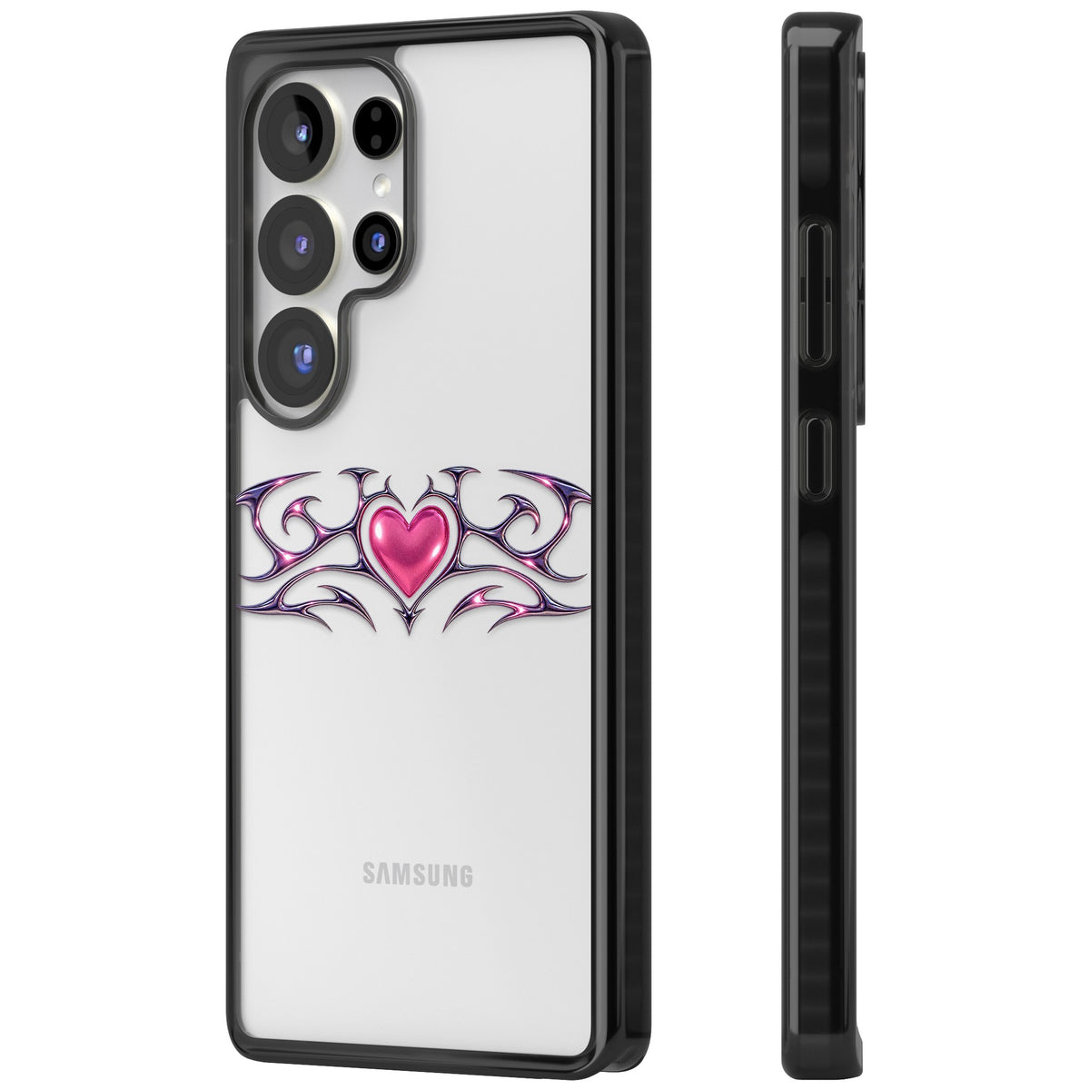 Pink Chrome Heart Samsung S25 Ultra / Samsung S26 Ultra Impact Black Phone Case side