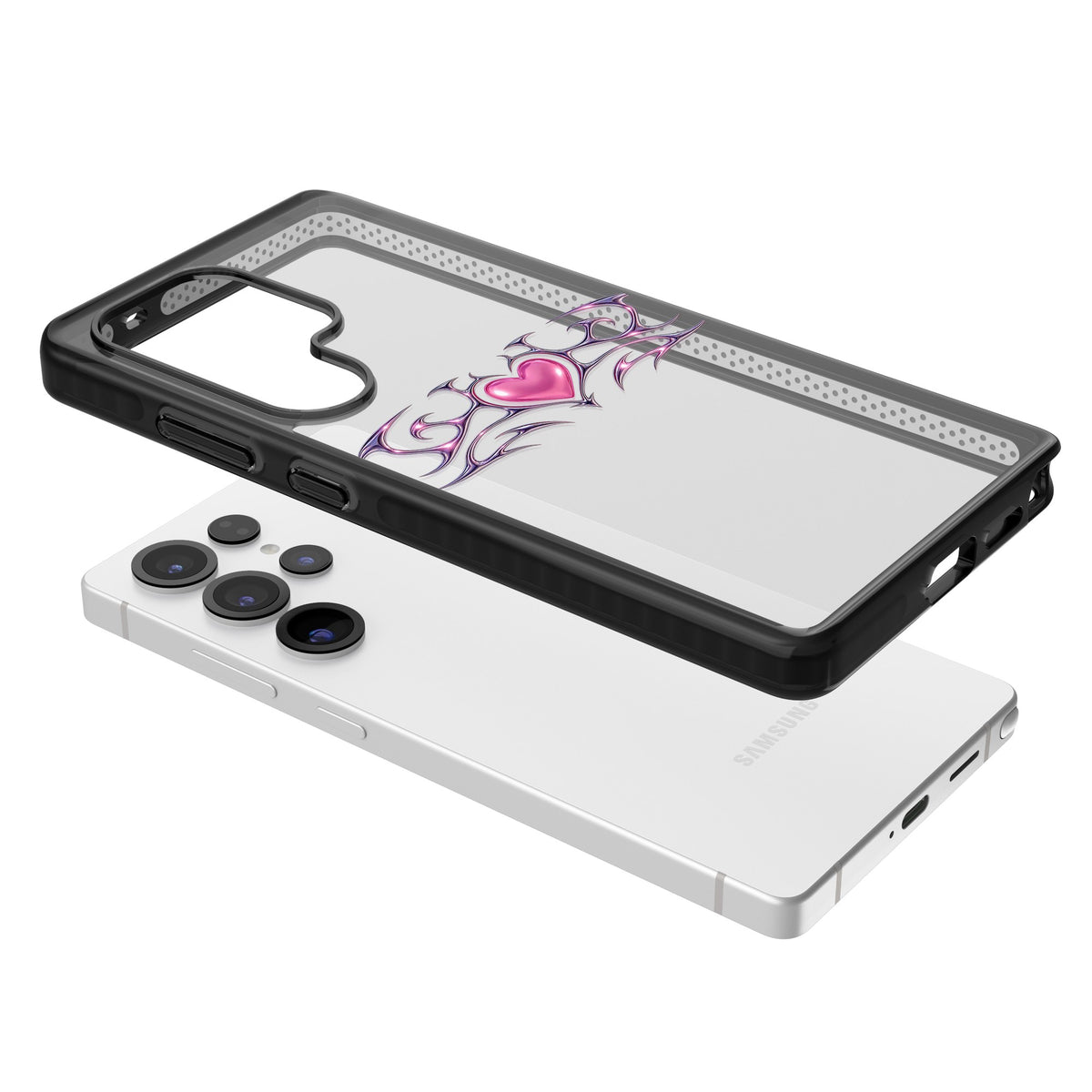 Pink Chrome Heart Samsung S25 Ultra / Samsung S26 Ultra Impact Black Phone Case angled