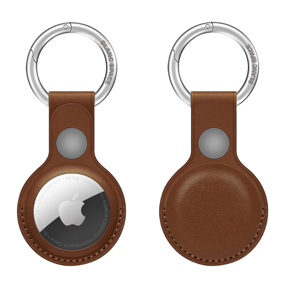 AirTag Leather Key Ring Holder Airtag Holder Saddle Brown Blanc Space