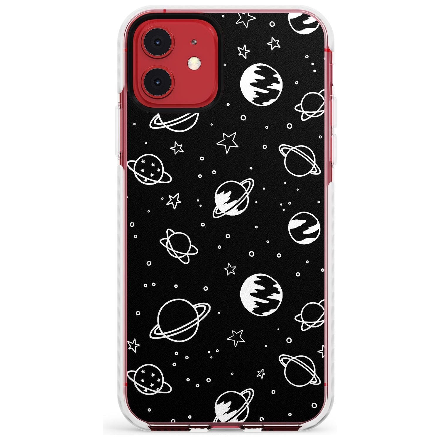 Outer Space Outlines: White on Black Slim TPU Phone Case for iPhone 11