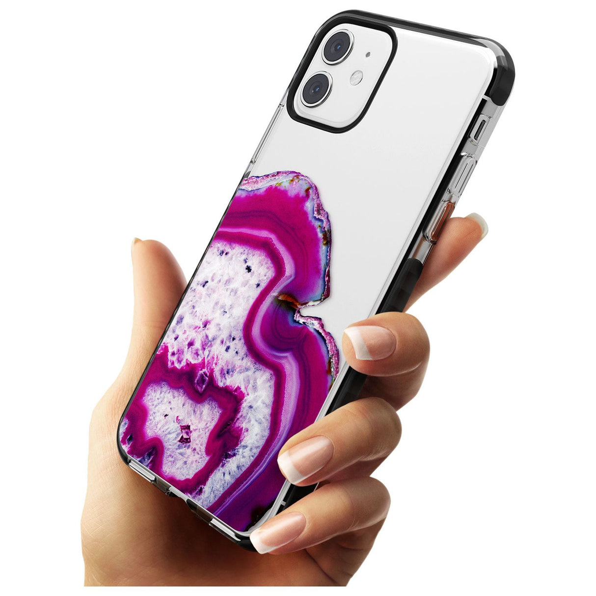Violet & White Swirl Agate Crystal Clear Design Black Impact Phone Case for iPhone 11