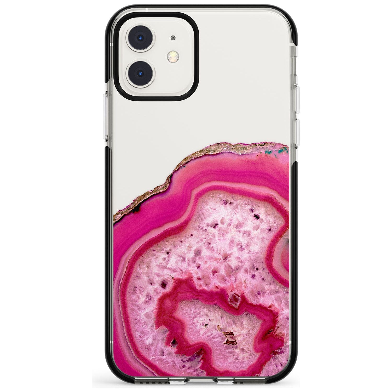 Bright Pink Gemstone Crystal Clear Design Black Impact Phone Case for iPhone 11