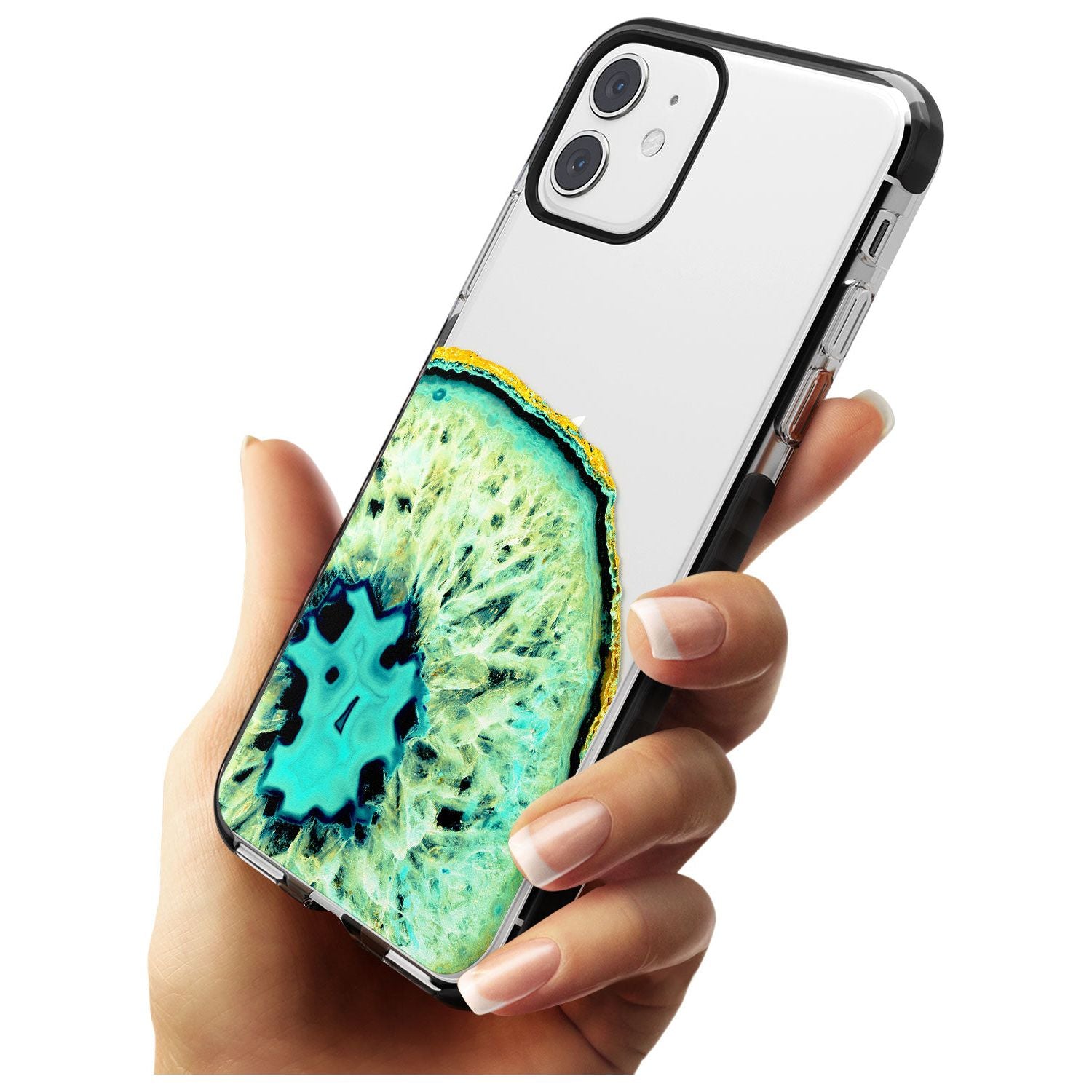 Turquoise & Green Gemstone Crystal Clear Design Black Impact Phone Case for iPhone 11