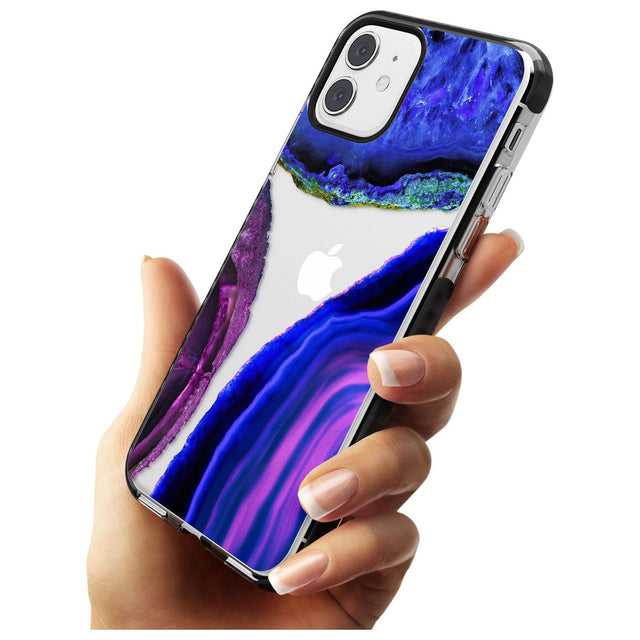 Purple & Blue Agate Gemstone Clear Design Black Impact Phone Case for iPhone 11