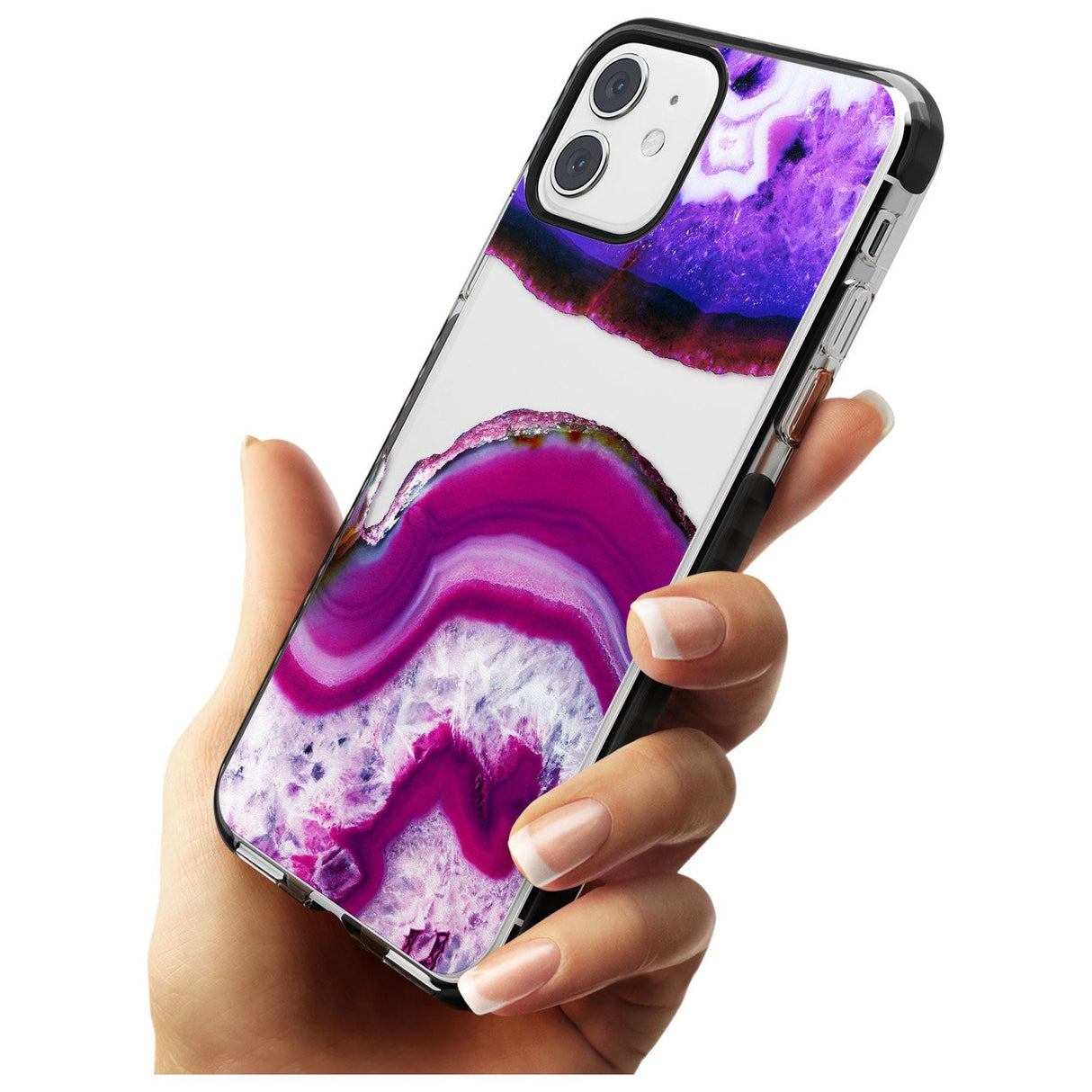 Purple & White Gemstone Crystal Clear Design Black Impact Phone Case for iPhone 11