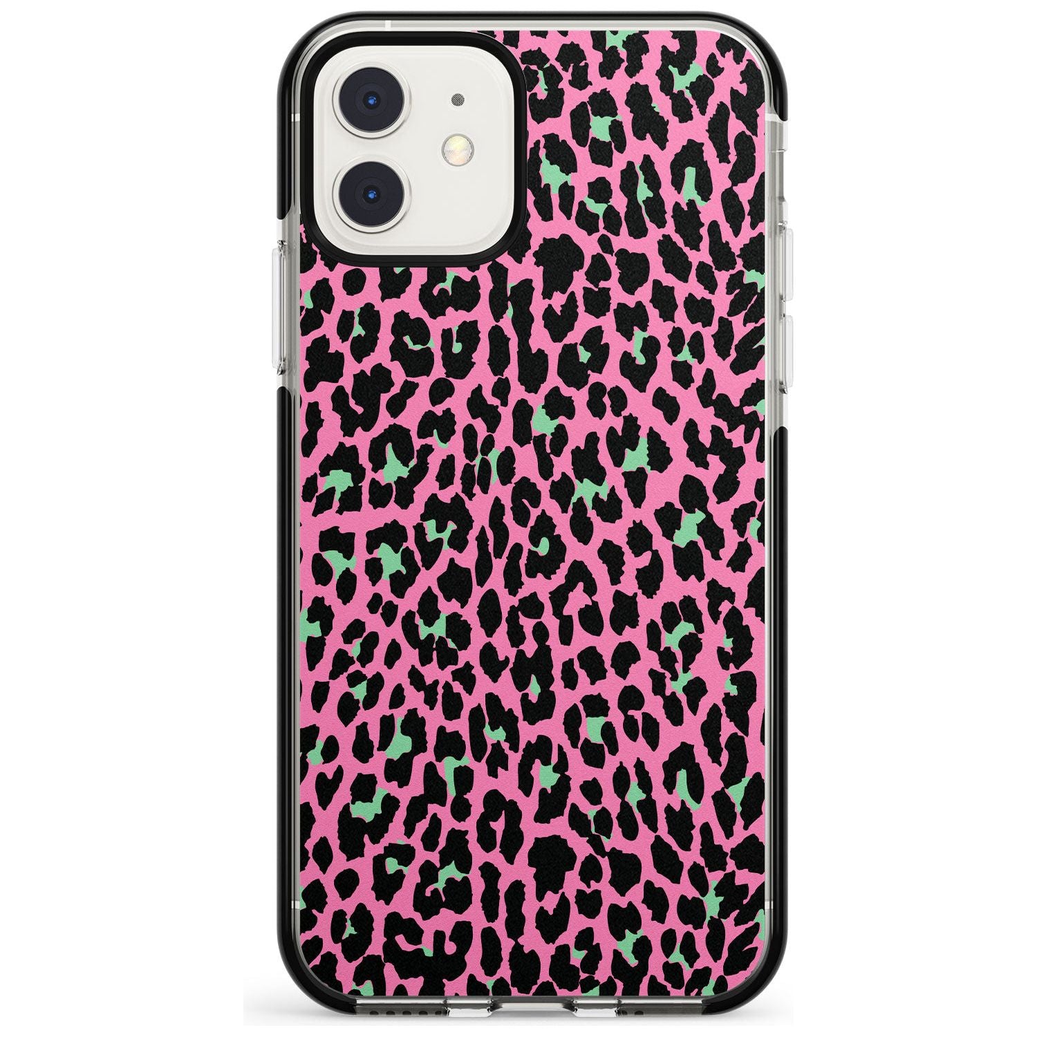 Green on Pink Leopard Print Pattern Black Impact Phone Case for iPhone 11