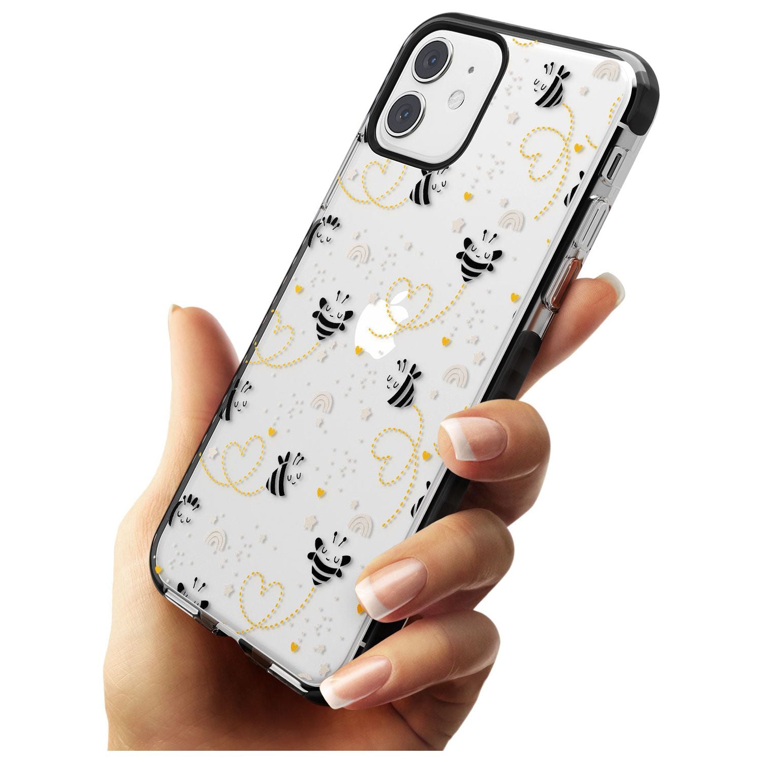 Sweet as Honey Patterns: Bees & Hearts (Clear) Black Impact Phone Case for iPhone 11