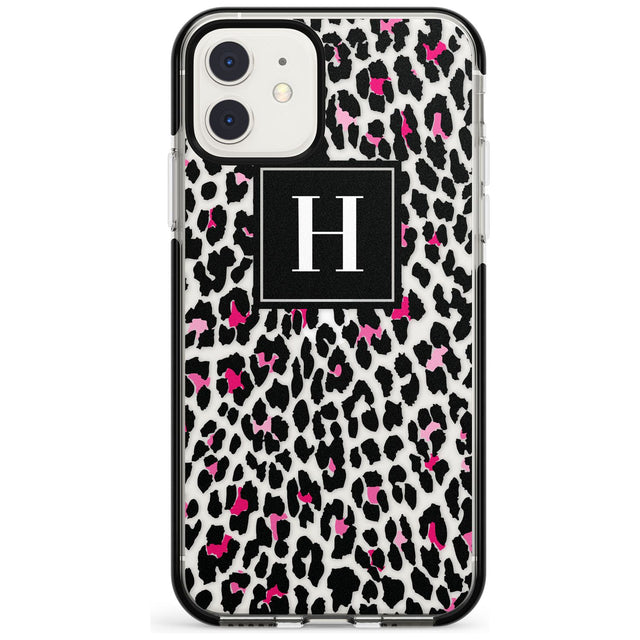 Customised Pink Monogram Leopard Spots Black Impact Phone Case for iPhone 11