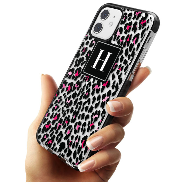 Customised Pink Monogram Leopard Spots Black Impact Phone Case for iPhone 11