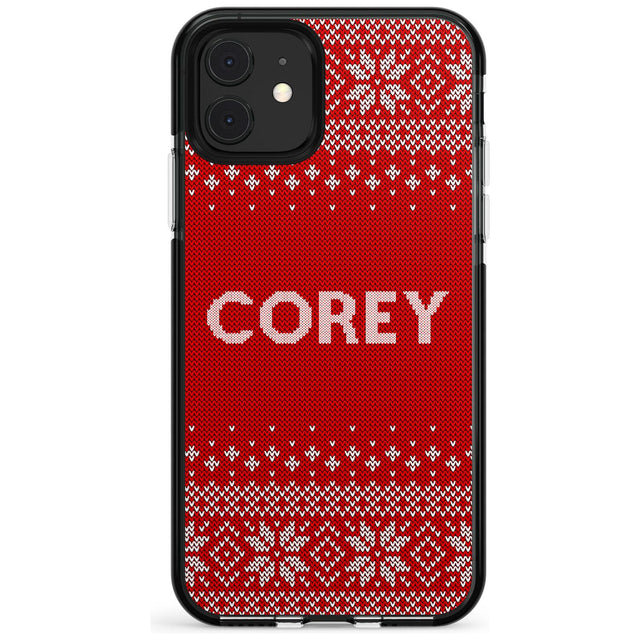 Personalised Red Christmas Knitted Jumper Black Impact Phone Case for iPhone 11 Pro Max