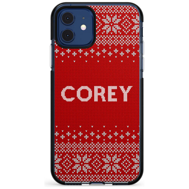 Personalised Red Christmas Knitted Jumper Black Impact Phone Case for iPhone 11 Pro Max